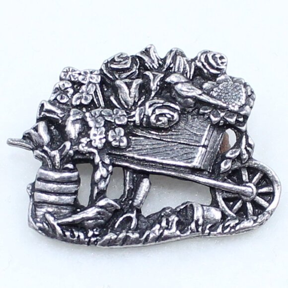 Birds and Blooms Limited Edition 2001 Wheelbarrow Garden Flowers Brooch or Pin - Picture 10 of 13